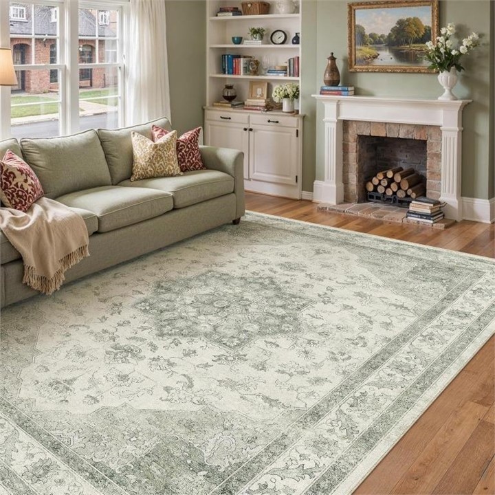 New - 8x10 Washable Area Rug / Carpet - Sage Green Vintage - photo 2