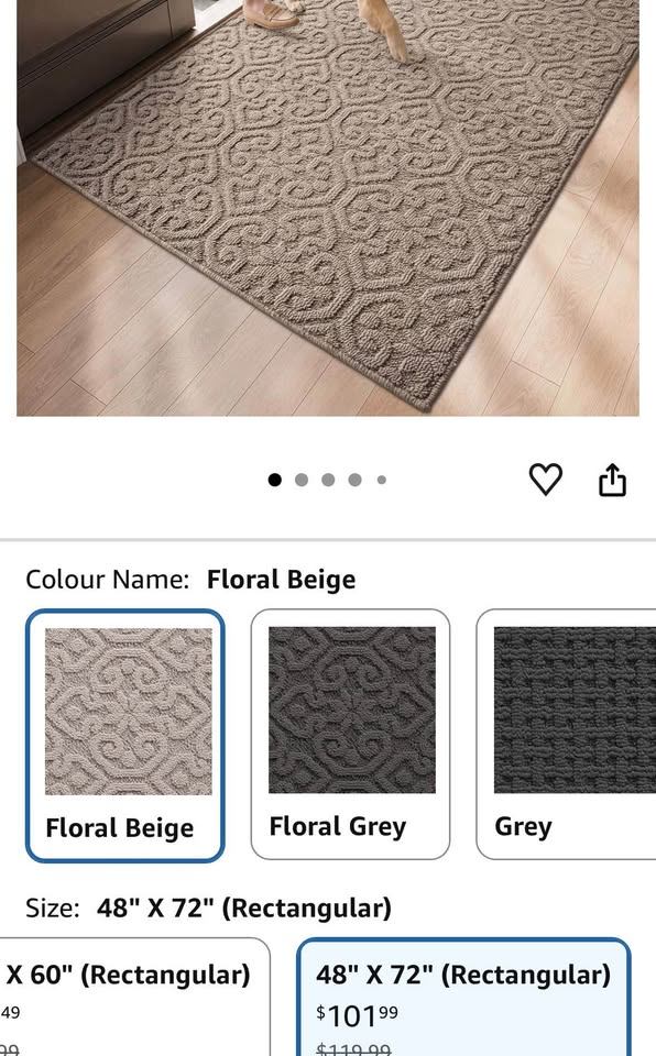 DEXI 4x6 Floral Beige Entryway Rug – Non-Slip, Washable - photo 2
