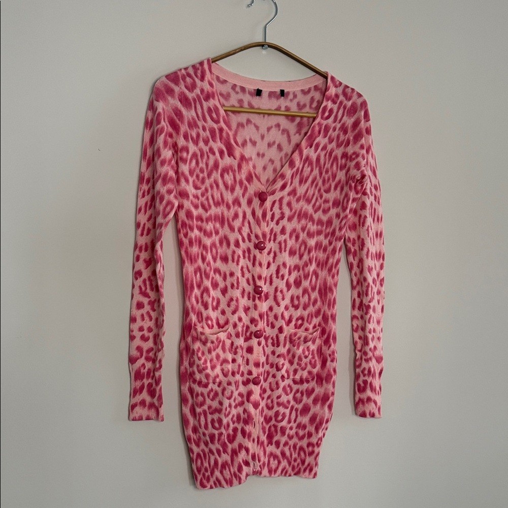 Pink Leopard Print Cardigan/One Piece Dress