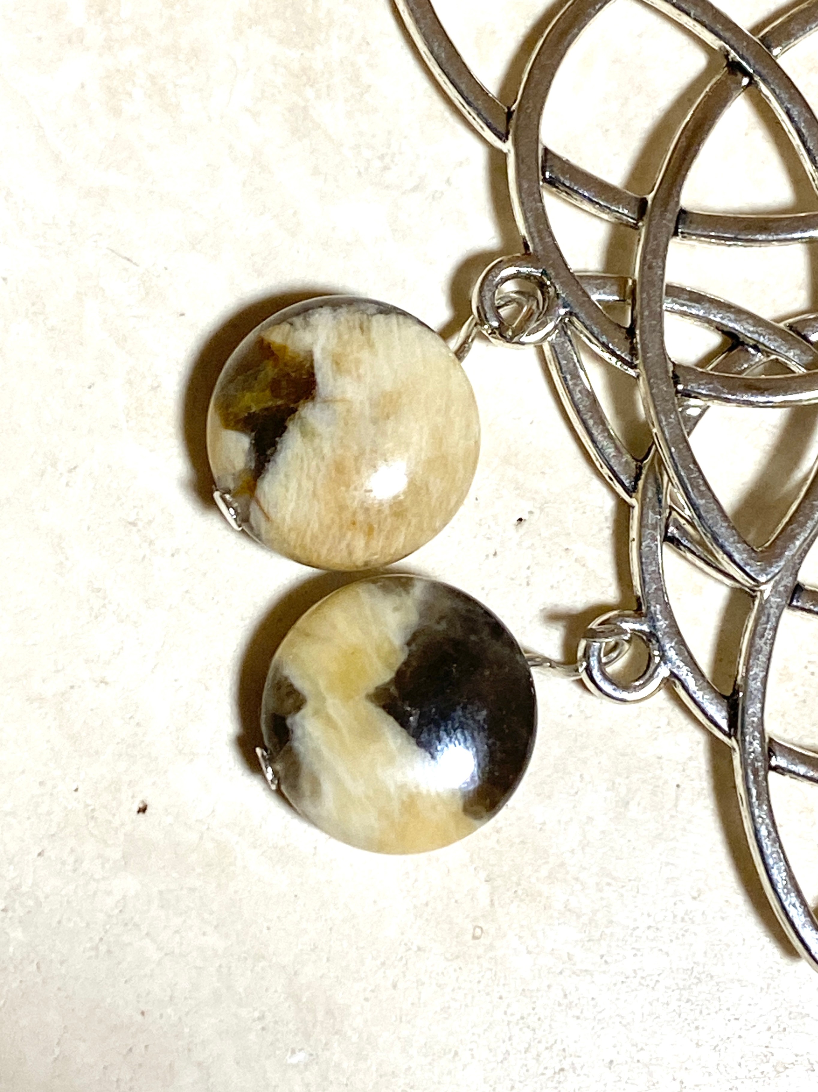 Septarian Stone Celtic Trinity Earrings, Sterling Silver Hook - photo 4