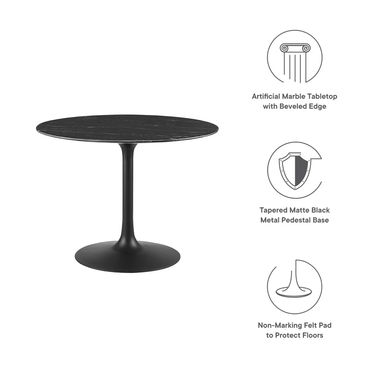 Black Round Saarinen Tulip Table, Matte Black Pedestal - photo 5