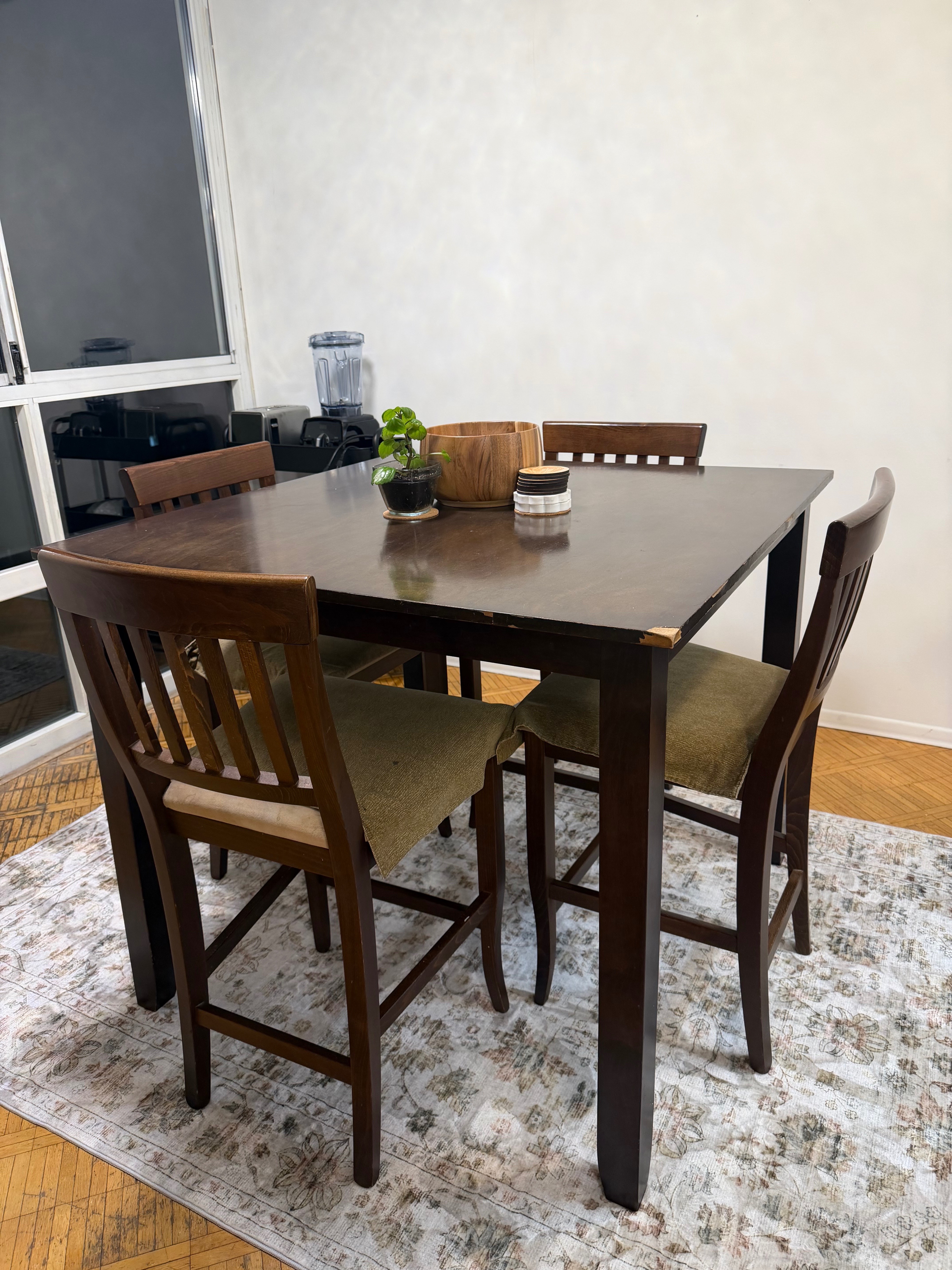 Dark Brown Wooden Dining Table Set with 4 Chairs