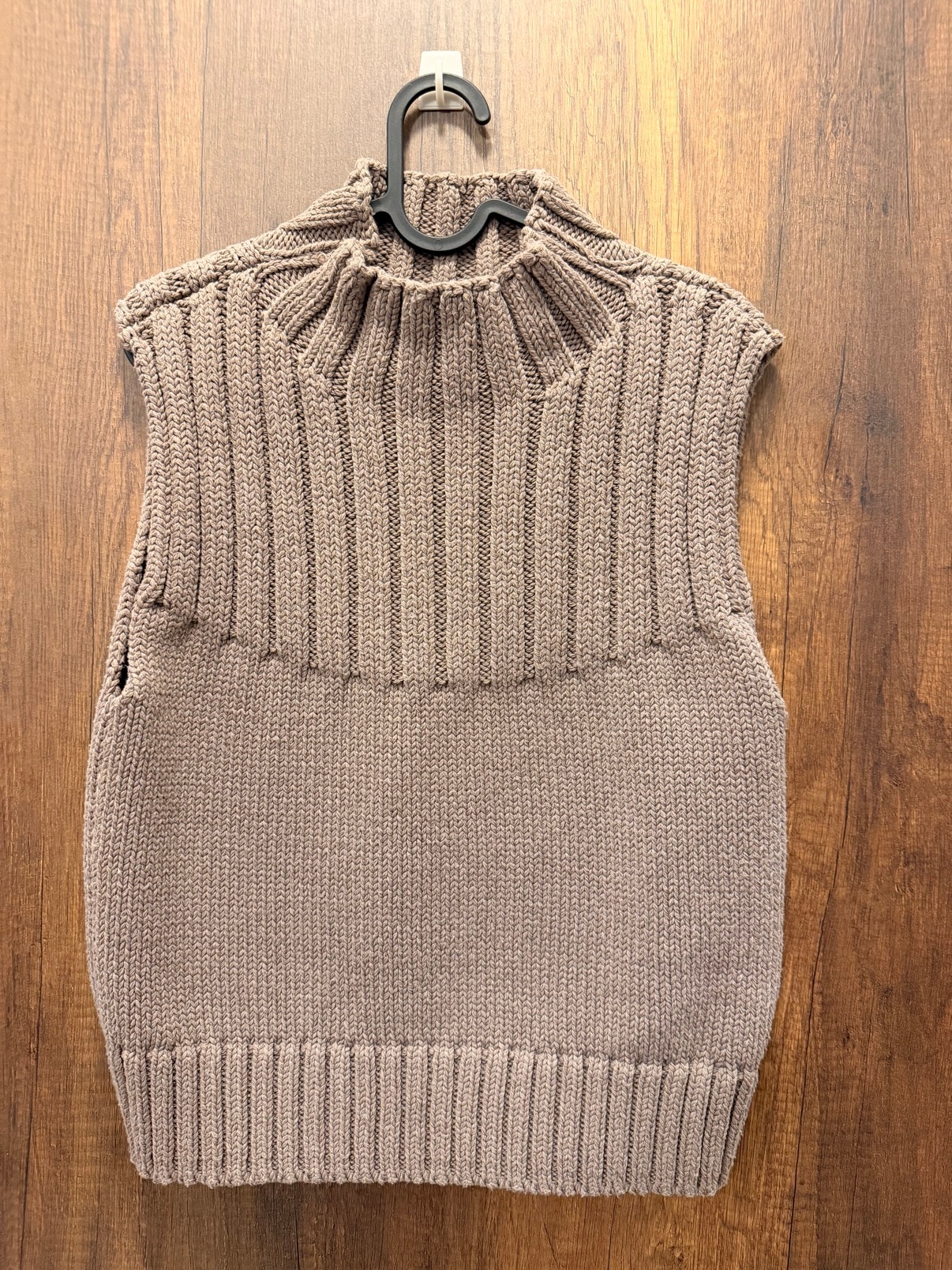 Zara Taupe Chunky Knit Mock-Neck Vest, Size L