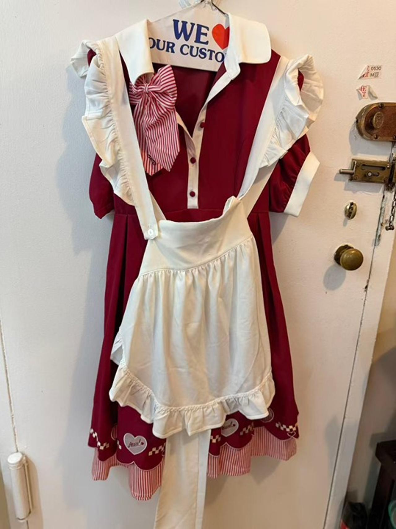 Retro Cafe Waitress Style Lolita Dress Deep Red - Size S