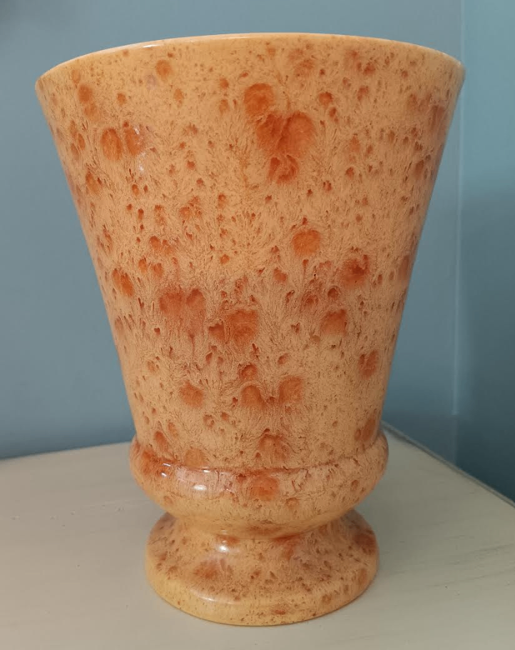 Vintage orange mottled ceramic planter Vase Urn - photo 4