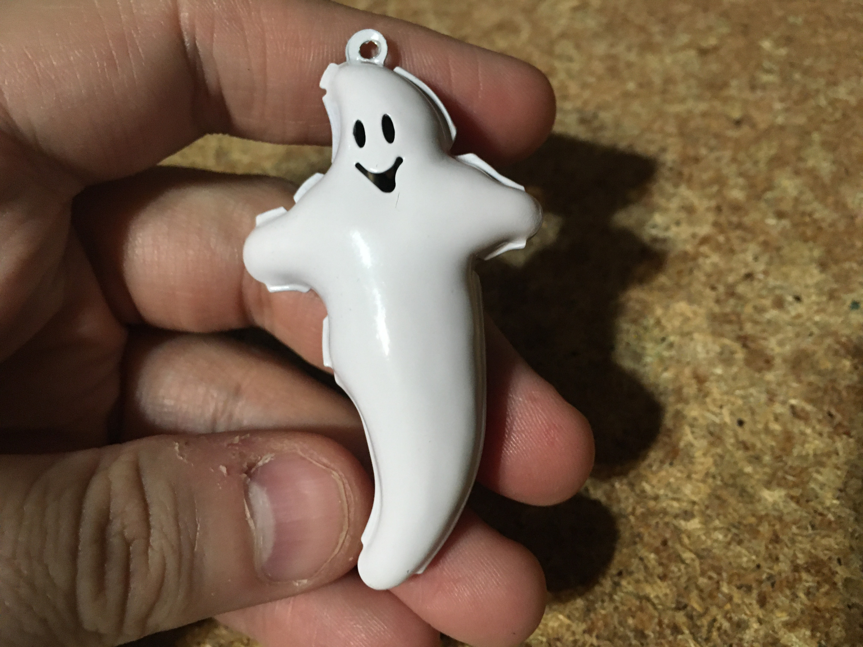 VINTAGE WHITE ENAMEL GHOST NECKLACE CHARM JINGLE HALLOWEEN 2.75" - photo 2