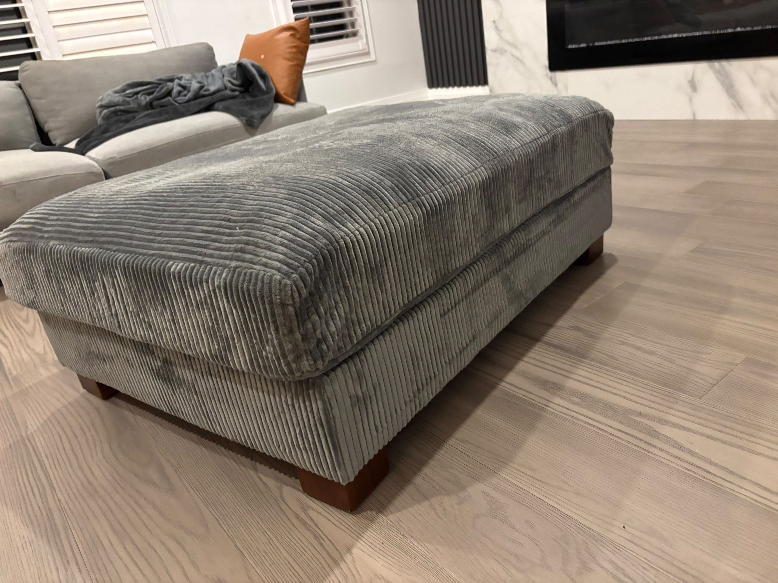 Large Grey Corduroy Ottoman / Coffee Table Bench