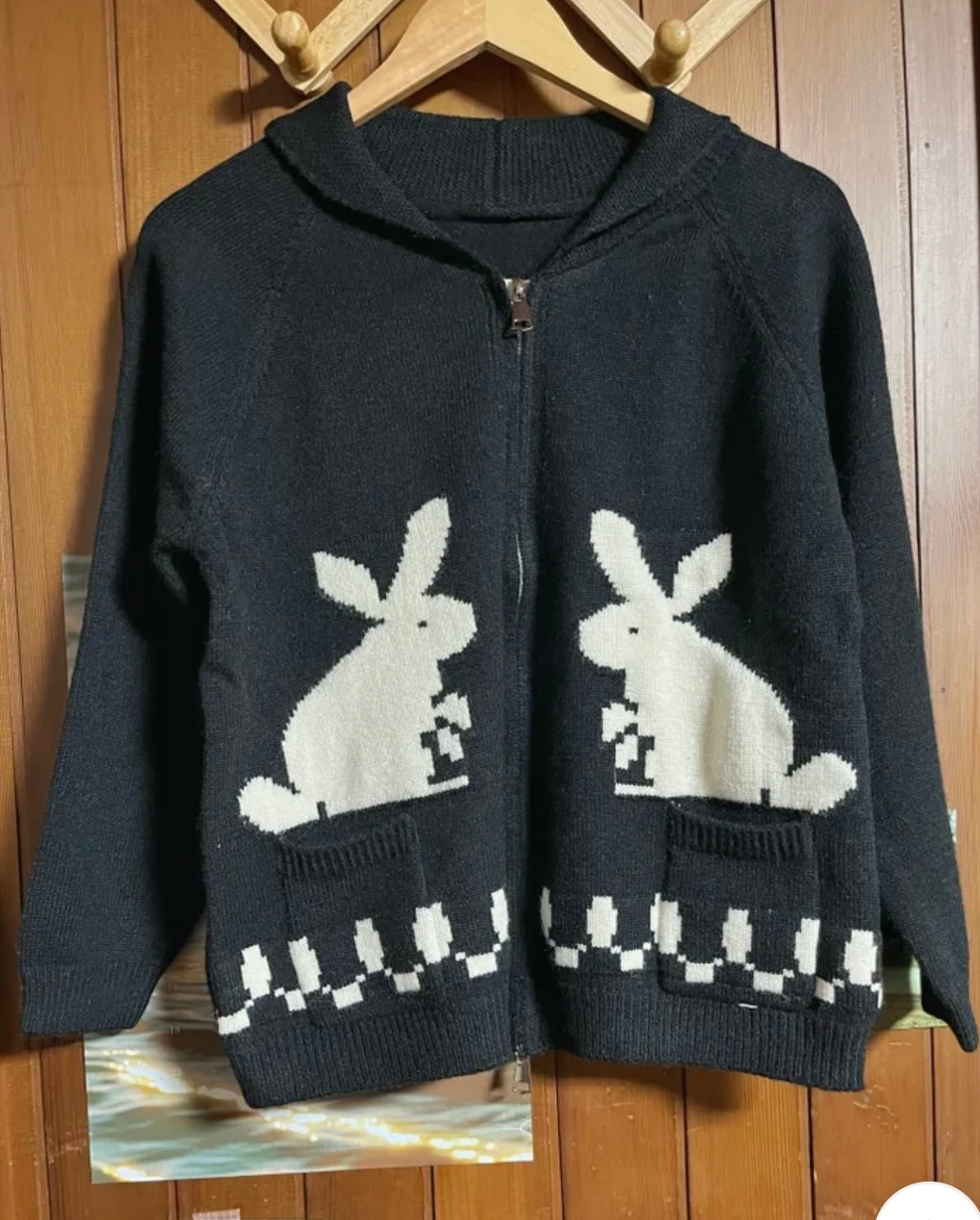 Twin Bunny Knit Zip-Up Cardigan