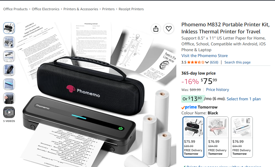 Phomemo M832 Portable Printer Kit, Inkless Thermal Printer - photo 2