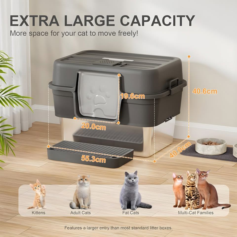 Brand New XL Stainless Steel Cat Litter Box w/ Lid, Mat & Scoop