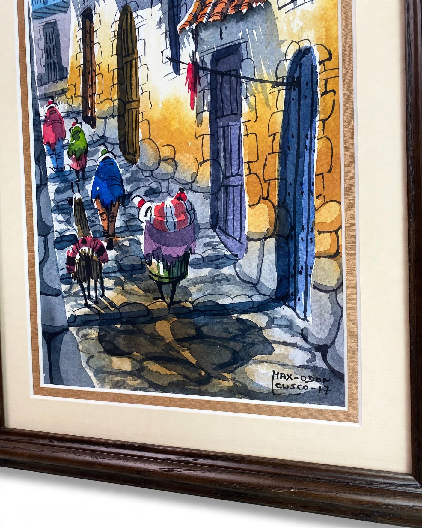 Original Watercolor Painting Cusco Peru Street Scene Signed - photo 3