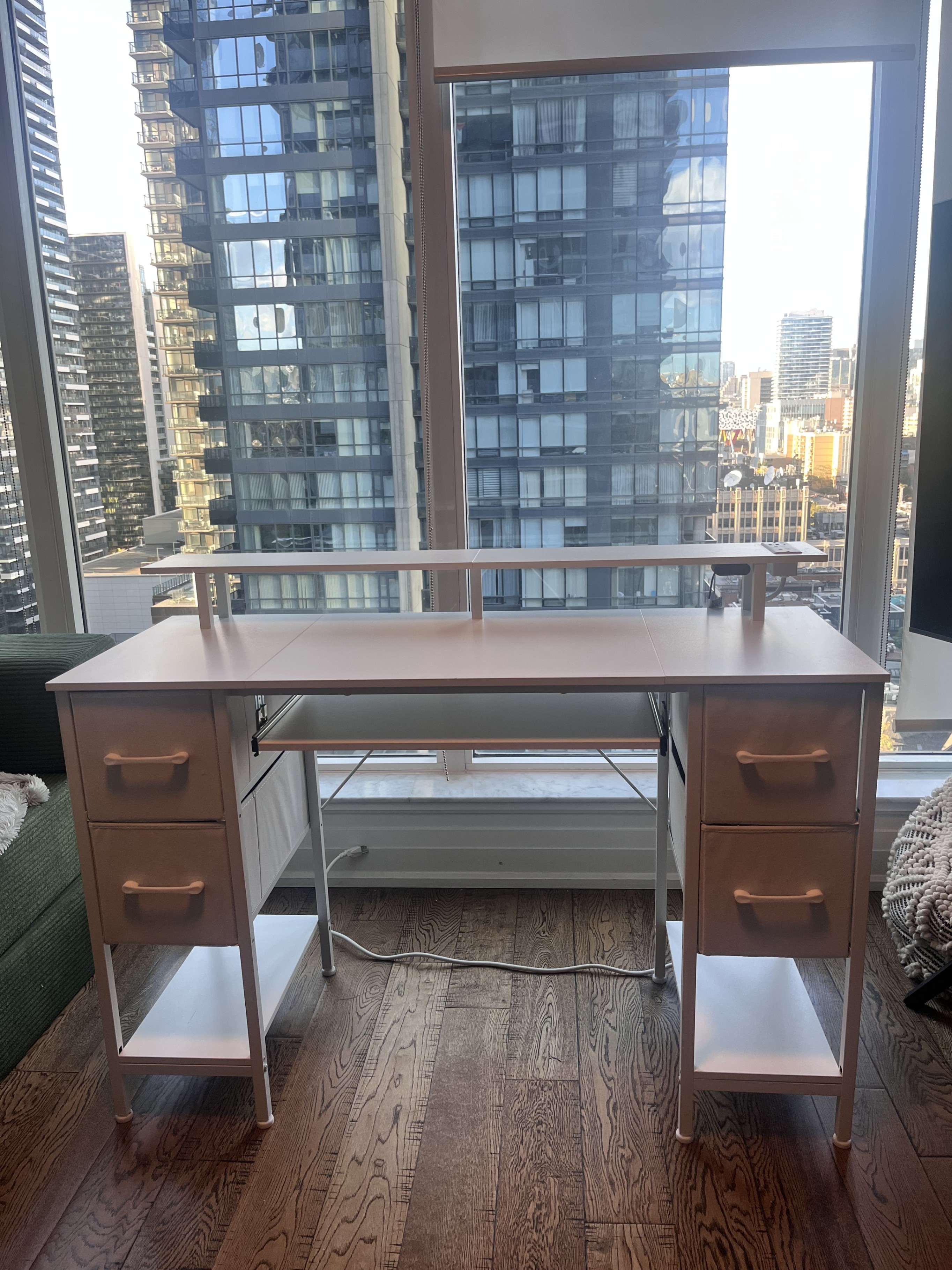 White Computer Desk 47" with Power Outlets and Storage