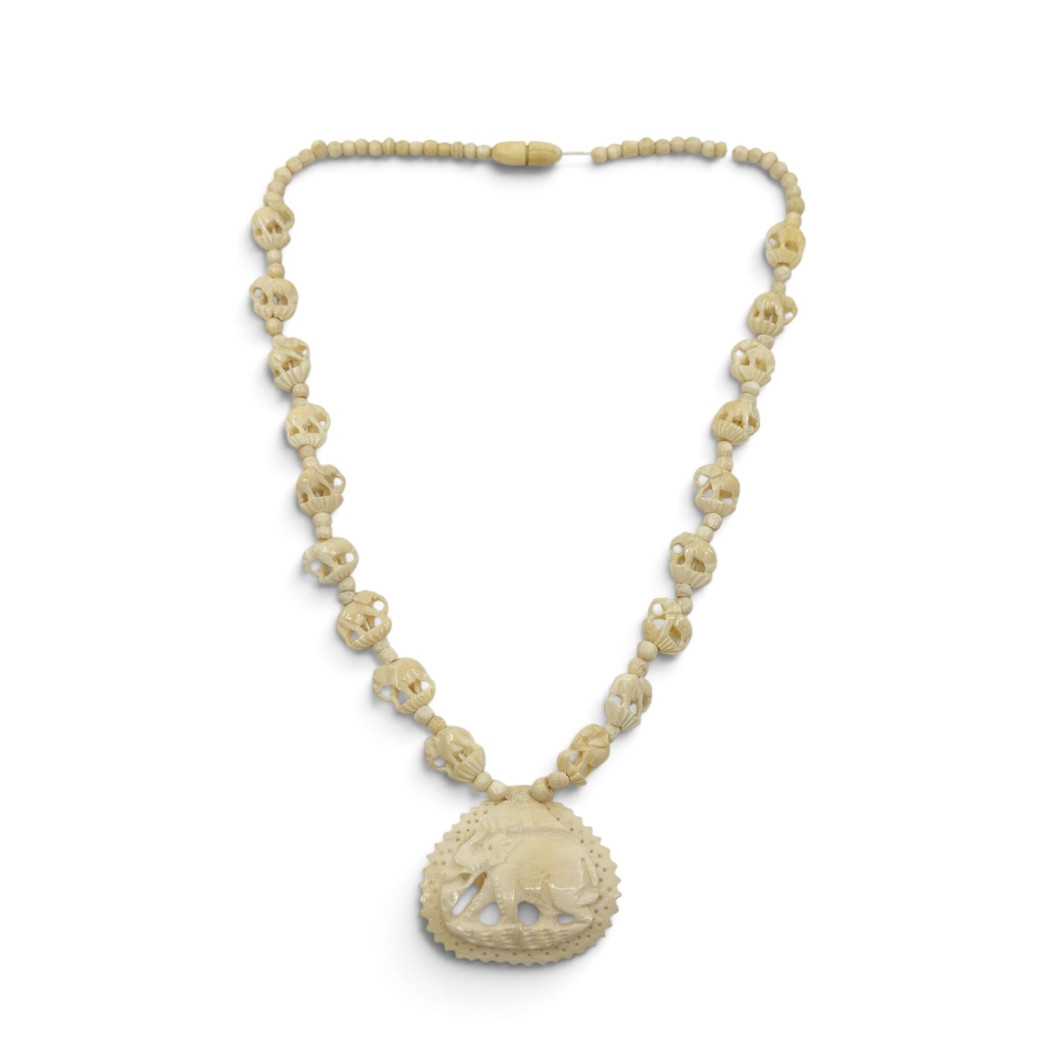 Vintage bone carved elephant bead necklace - GM1094 - photo 2