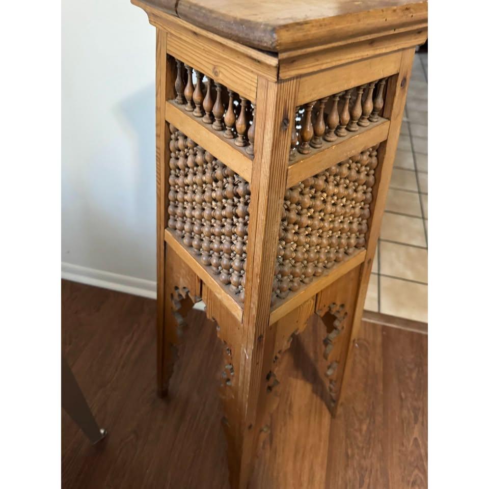 Antique Moorish Pedestal Plant Stand Carved Wood - photo 3