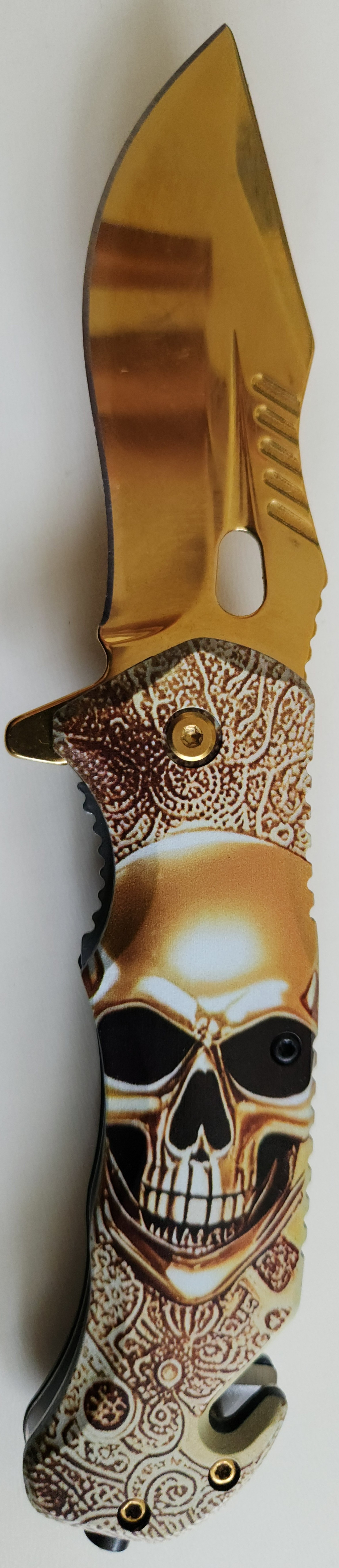 Brand New Gold Skull Folding Pocket Knife - photo 2