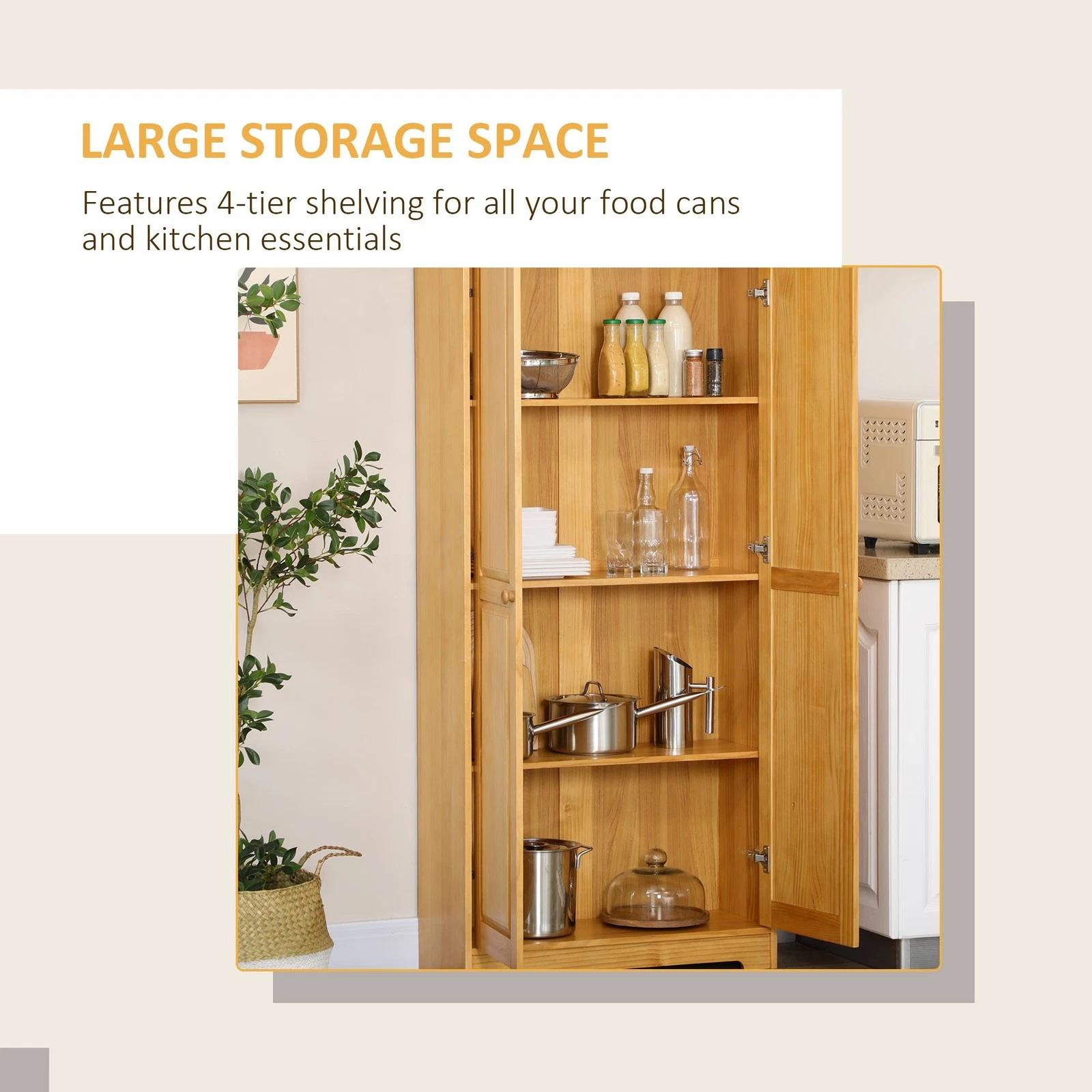 Rustic 4-Door Freestanding Kitchen Pantry, Adjustable Shelves - photo 5