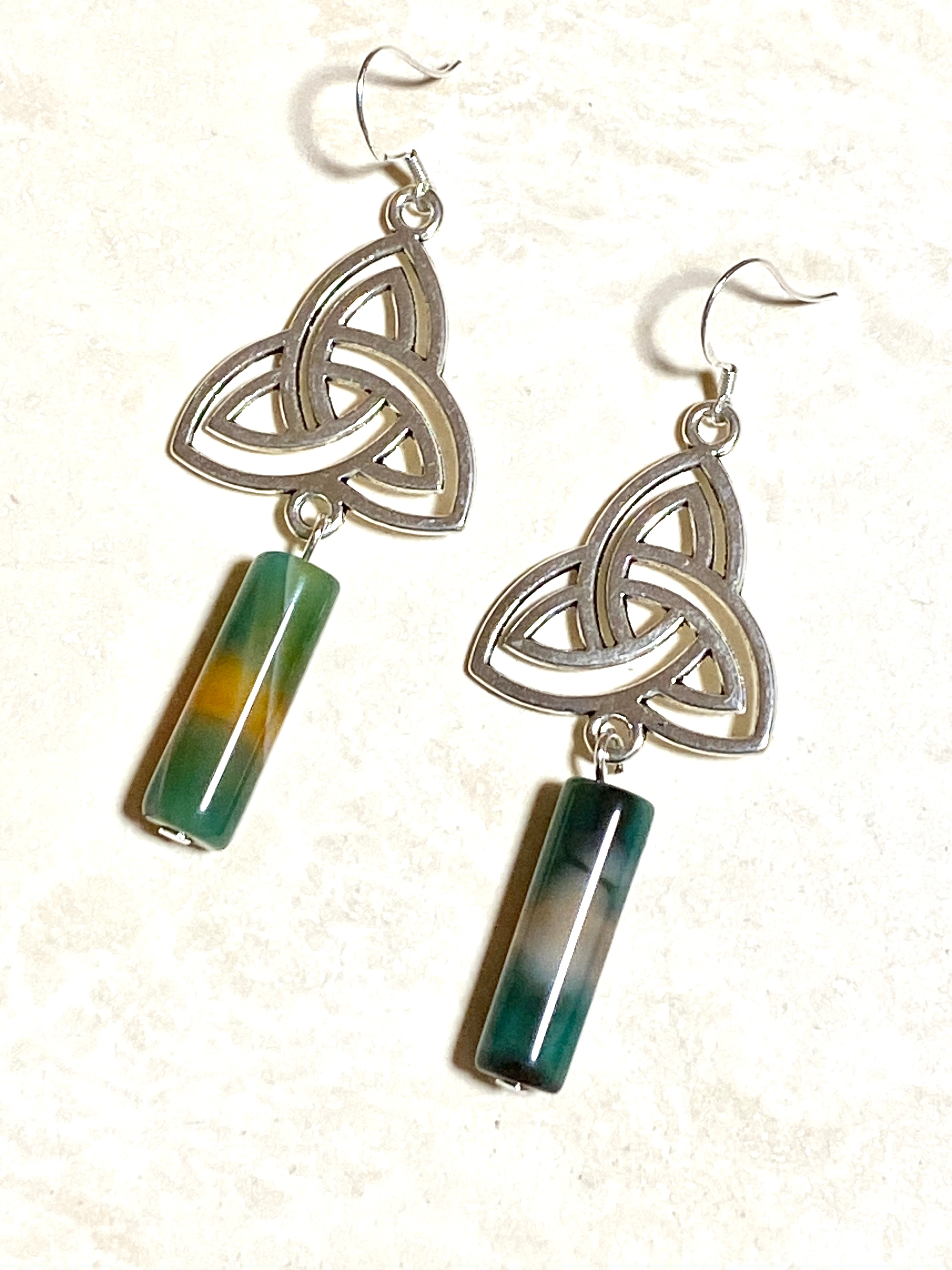 Multi-colored Dyed Agate Triqueta Earrings, Sterling Silver Hook - photo 2