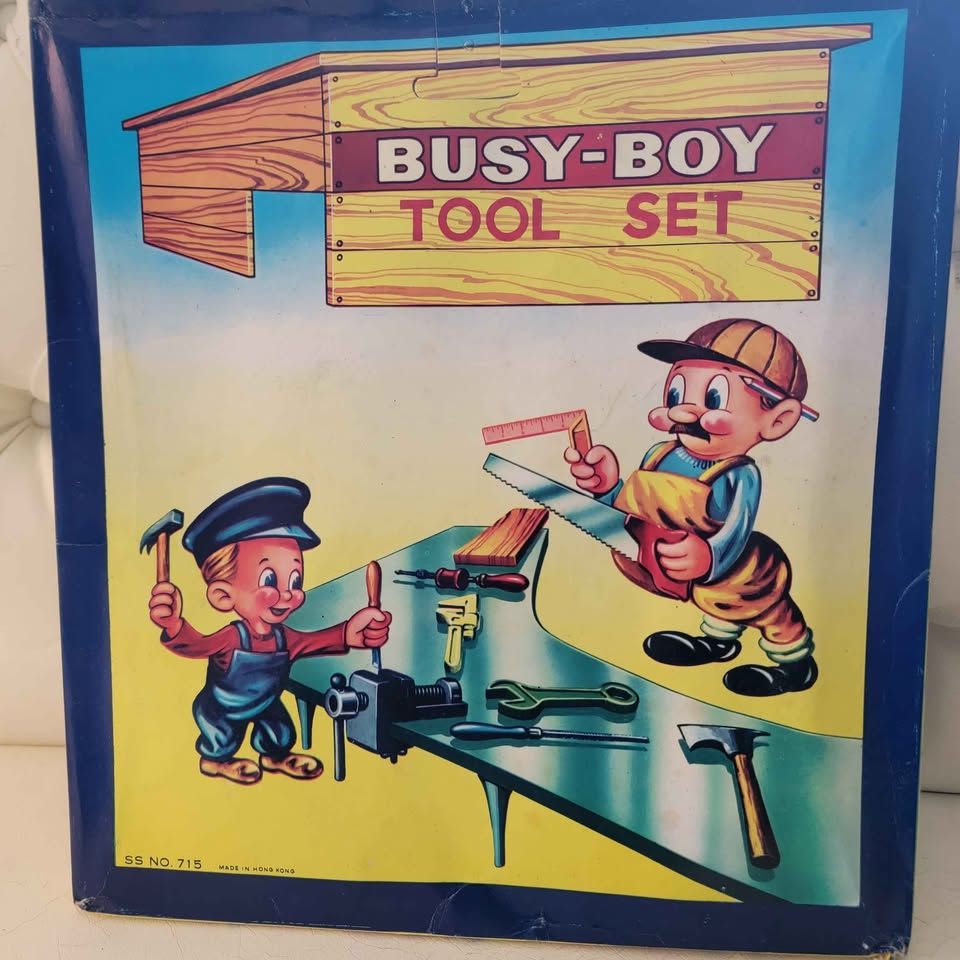 vintage plastic Busy Boy Tool Set toy package featuring - photo 2