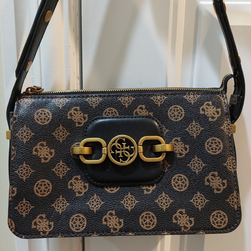Guess Hensely Brown Logo Shoulder Bag Womens OS Like New - photo 3