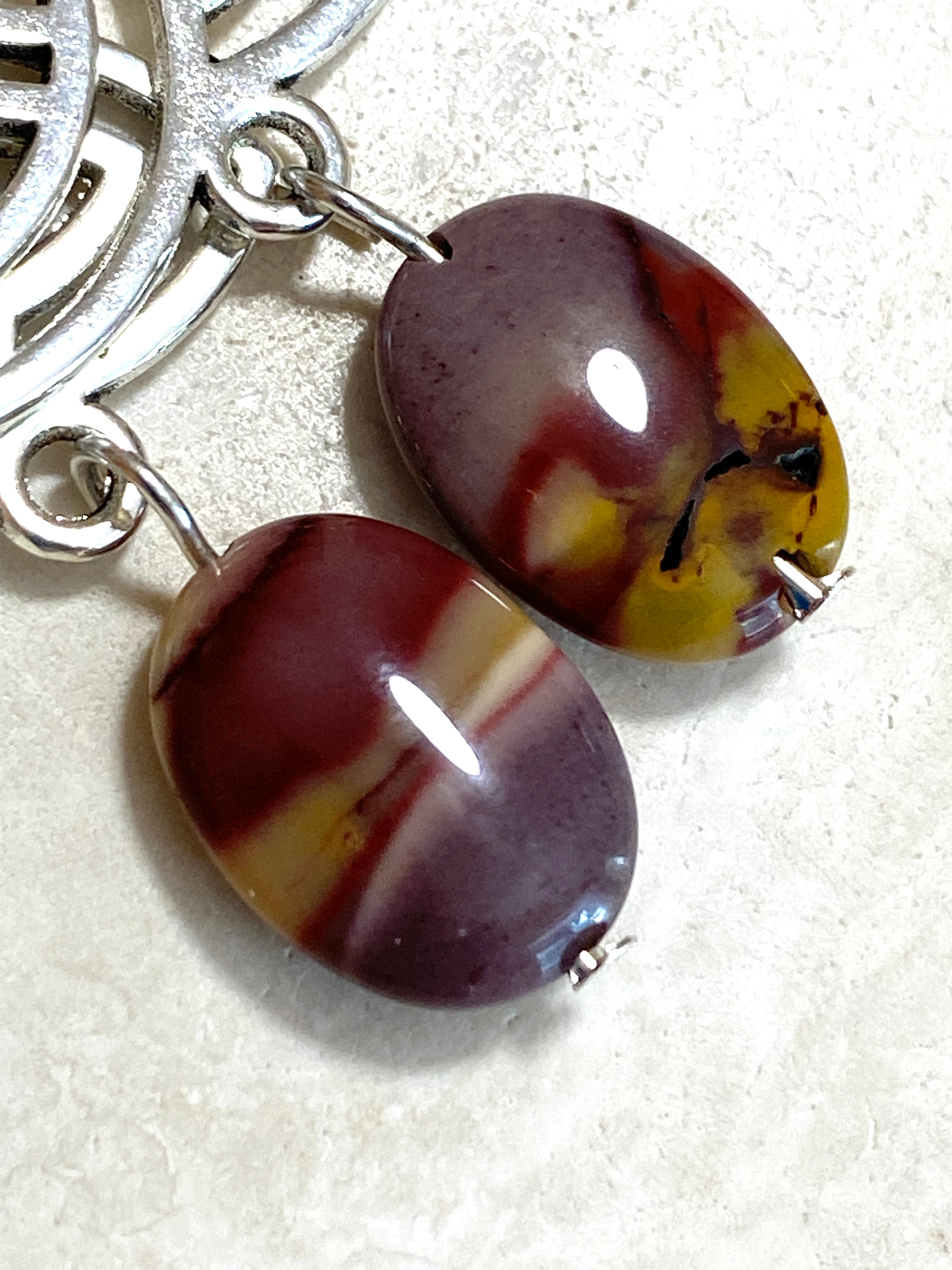 Genuine Earthy Mookaite Triqueta Earrings, Sterling Silver Hook - photo 3