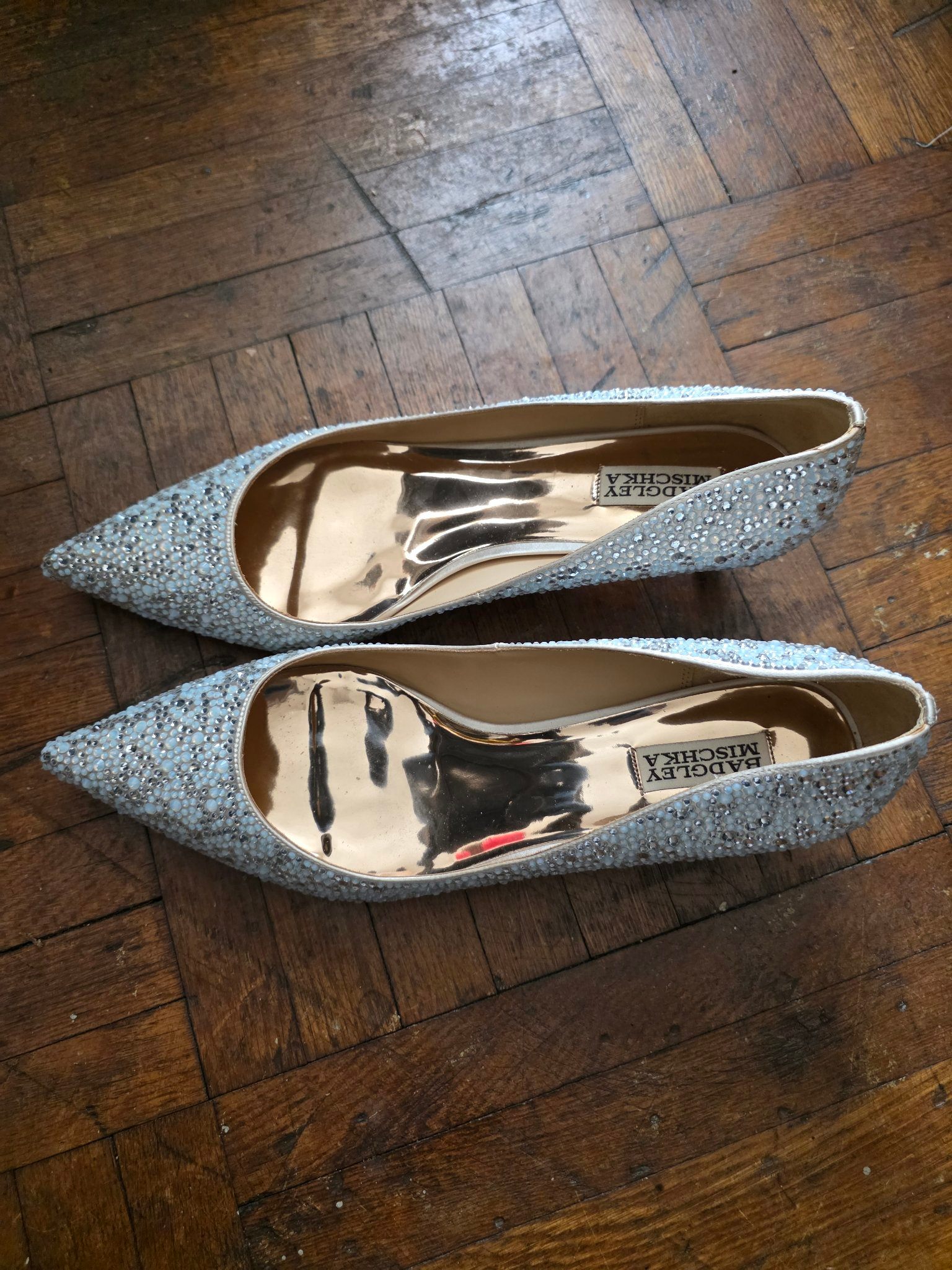 Badgley Mischka Rhinestone Pointed Toe Kitten Heel Shoes Size 12 - photo 2