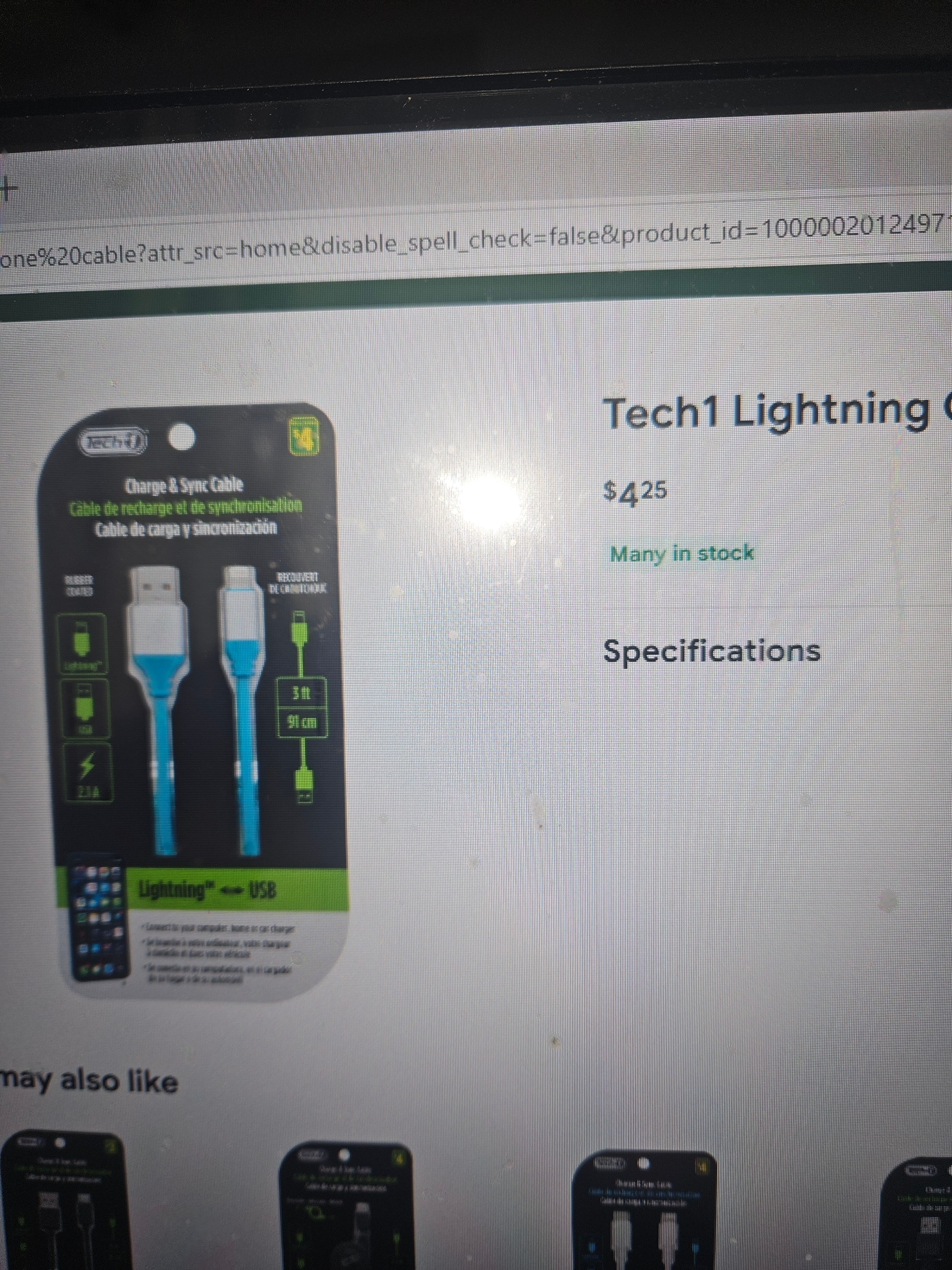 IPHONE LIGHTING CABLE TO USB A -----3 FEET LONG - photo 2