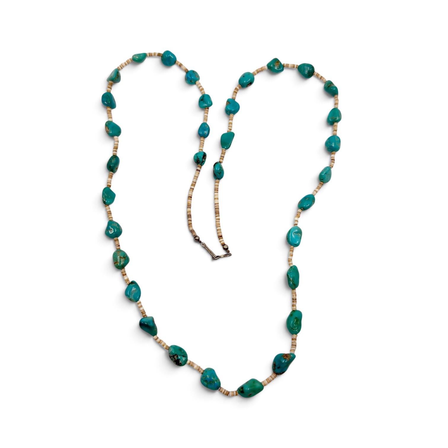 Navajo sterling silver turquoise & heishi shell bead necklace