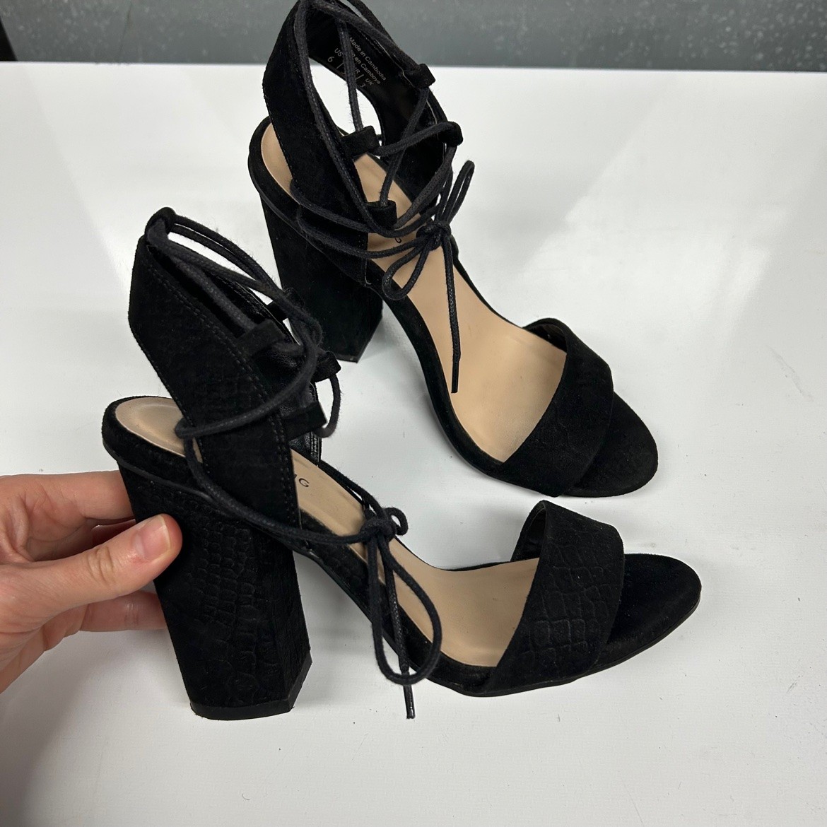 Call It Spring Black Lace-Up Block Heels – US 6, Like New