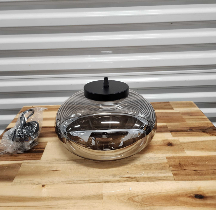 Smoked Gray Glass Pendant Light Fixture w/ Black Canopy