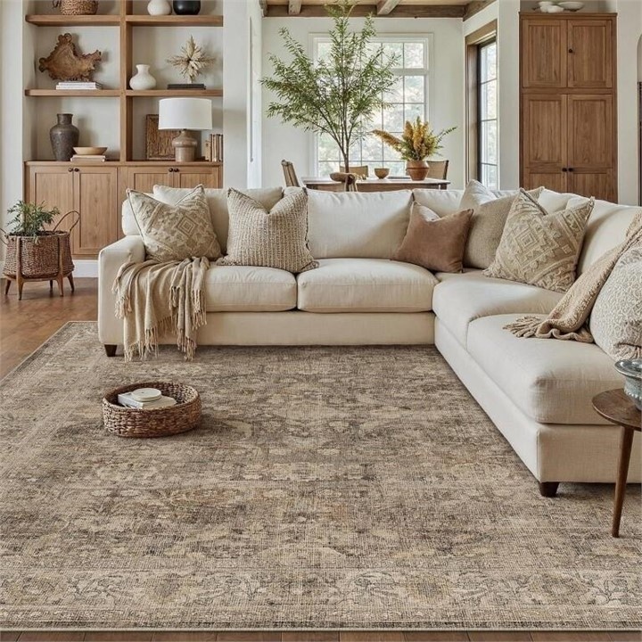 New - 8x10 Washable Area Rug / Carpet - Rust Brown
