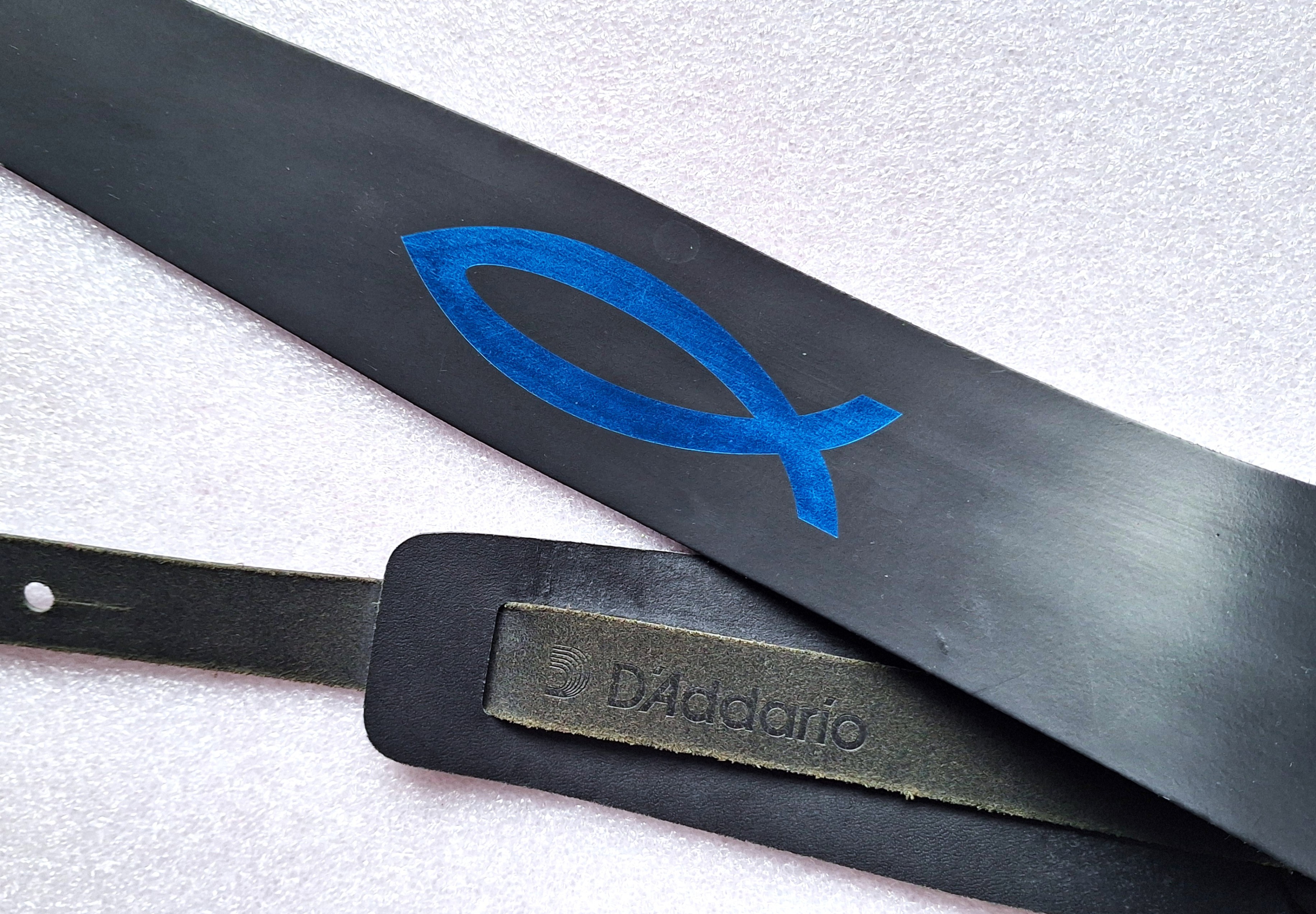 D'Addario black guitar strap with fish emblem - photo 2