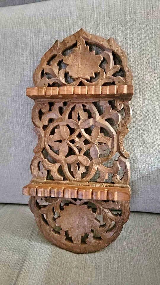 Hand carved wooden spoon holder India, holds 12