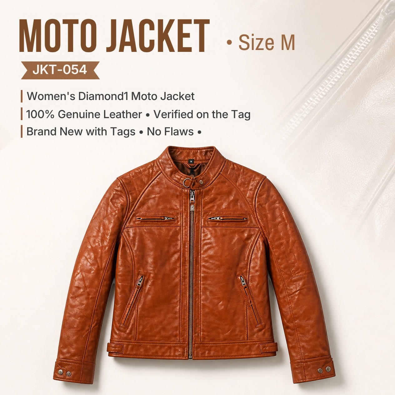 JKT-054 — Women's leather moto jacket — brand new, size M
