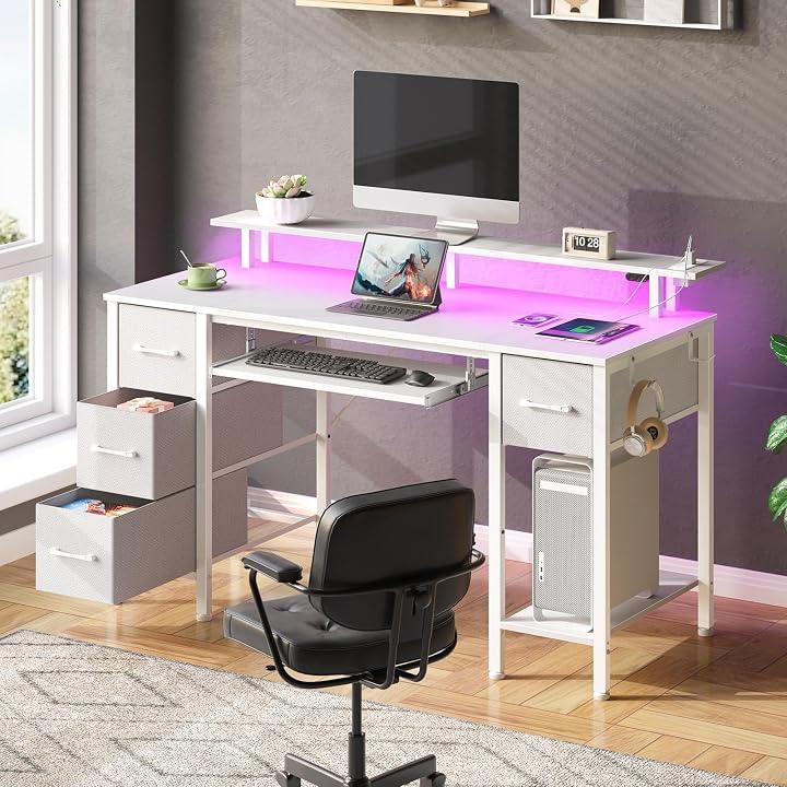 White Computer Desk 47" with Power Outlets and Storage - photo 5
