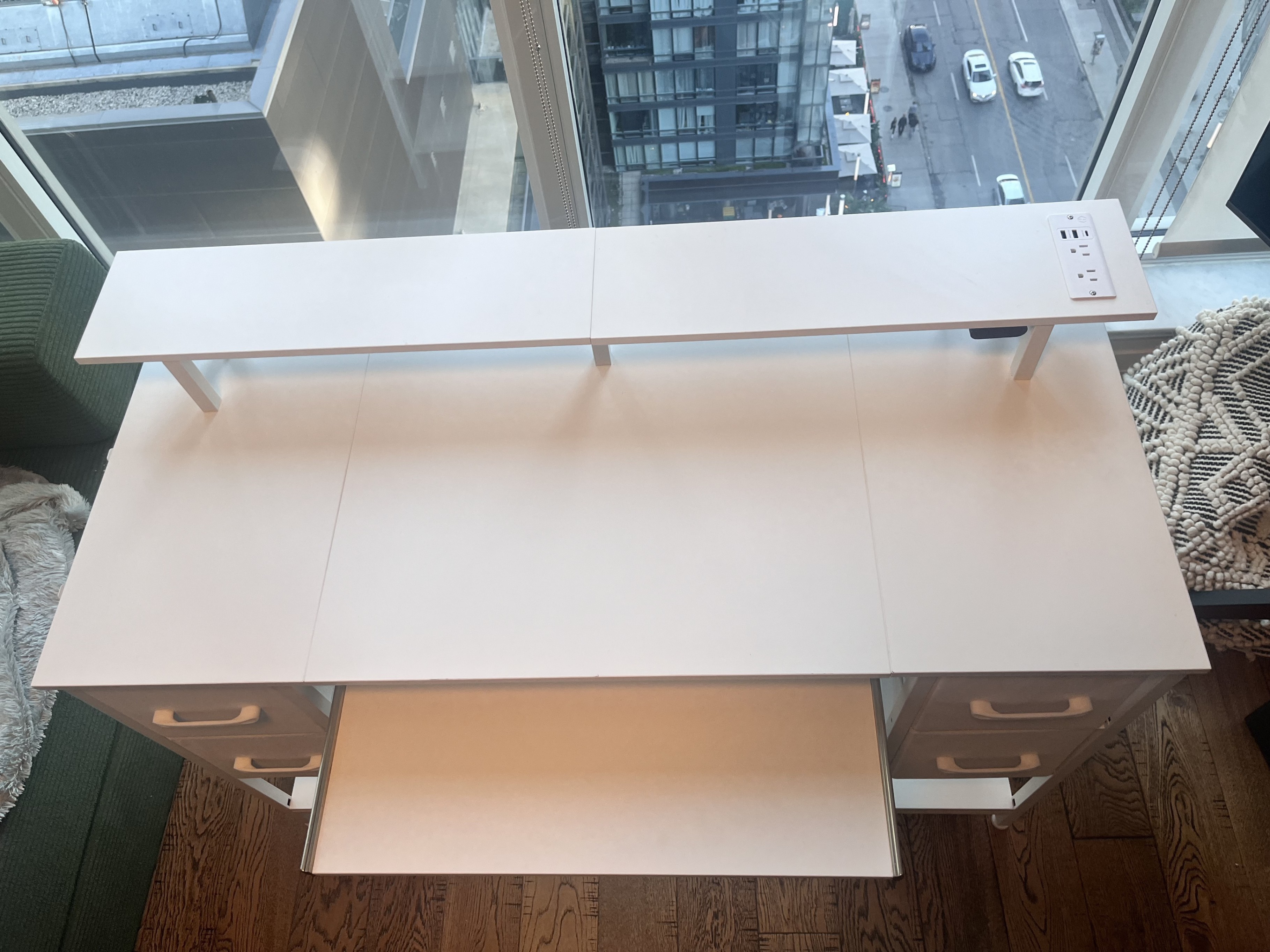 White Computer Desk 47" with Power Outlets and Storage - photo 3