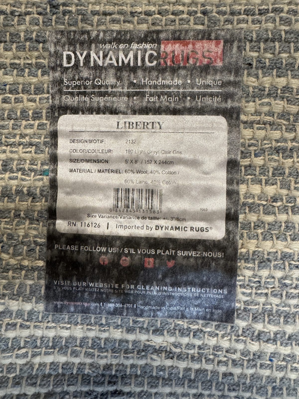 Dynamic Rugs Liberty 5×8 — handmade wool/cotton, light grey - photo 3