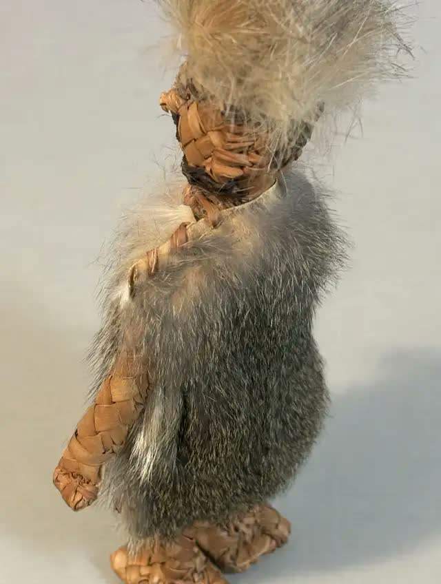 Effigy Figure Tribal Hunter Handcrafted Root Wood Fur - photo 4