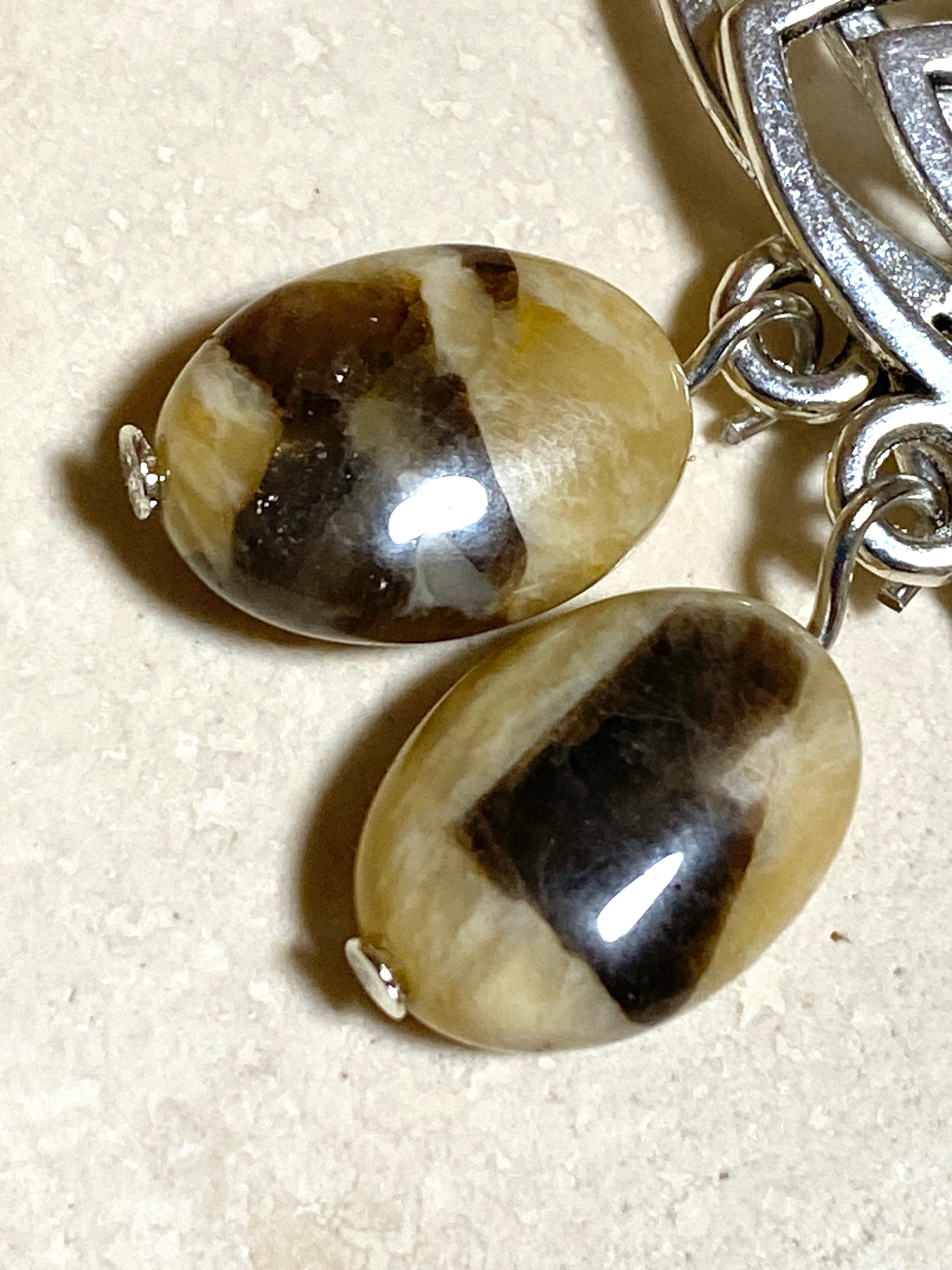 Septarian Stone Triqueta Earrings, Sterling Silver Hook - photo 3