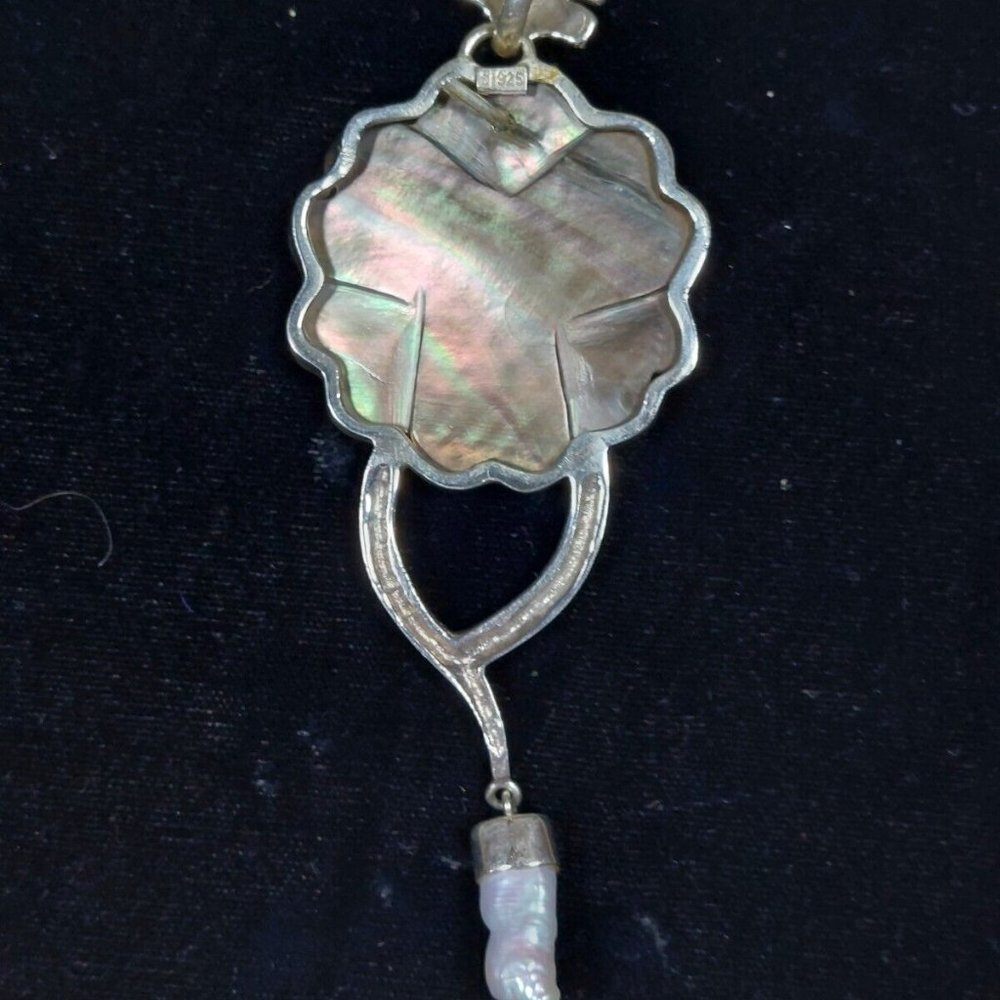 Sterling Silver 925 Mother of Pearl Flower Pendant Handmade - photo 4