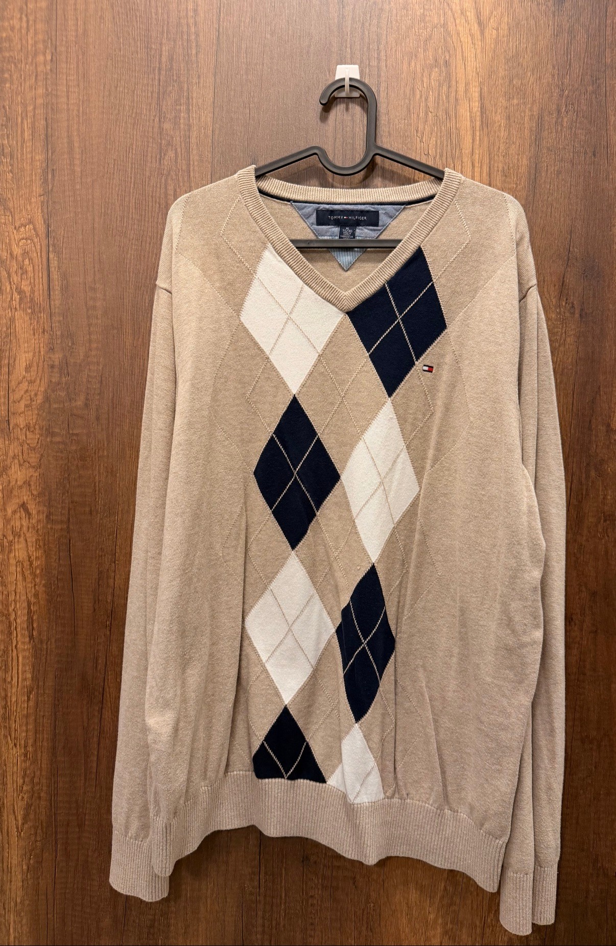 Tommy Hilfiger Beige Argyle V-Neck Sweater, Size XL - photo 2