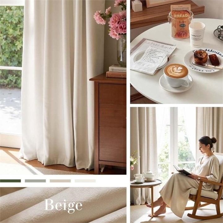 Beige Velvet Curtains 52in - Rod Pocket, Room Darkening - photo 2