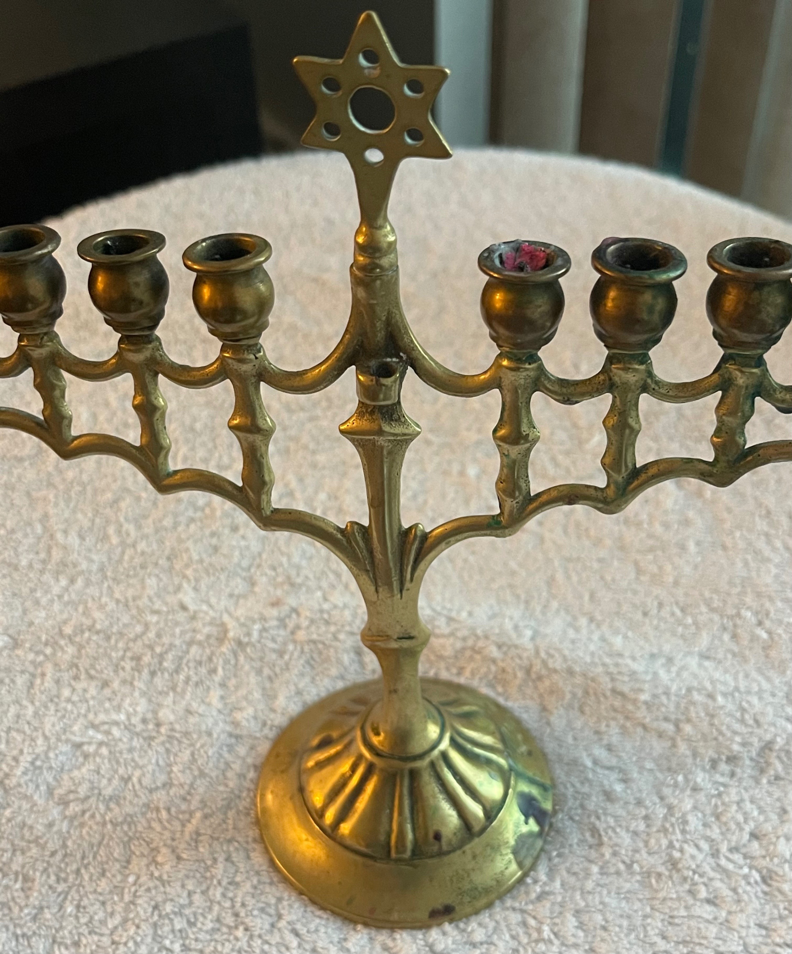 Vintage Solid Brass Hanukkah Menorah - Star of David - photo 3