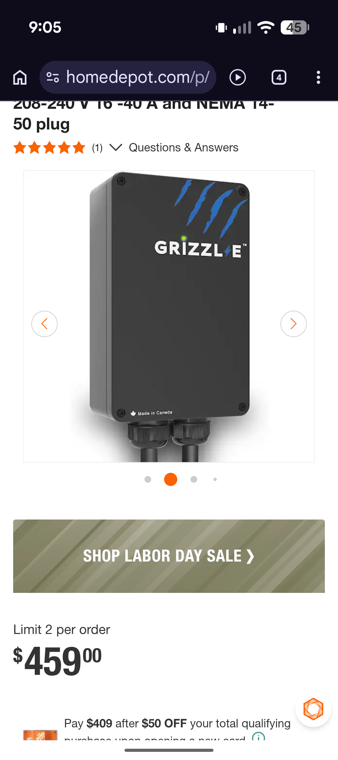 Grizzl-E Level 2 EV Charger – 240V / 40A–NEMA 14-50 / Brand New