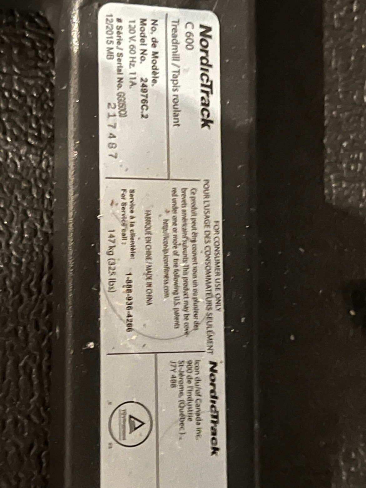 NordicTrack C600 Treadmill - Belt Snapped, For Parts/Repair - photo 3