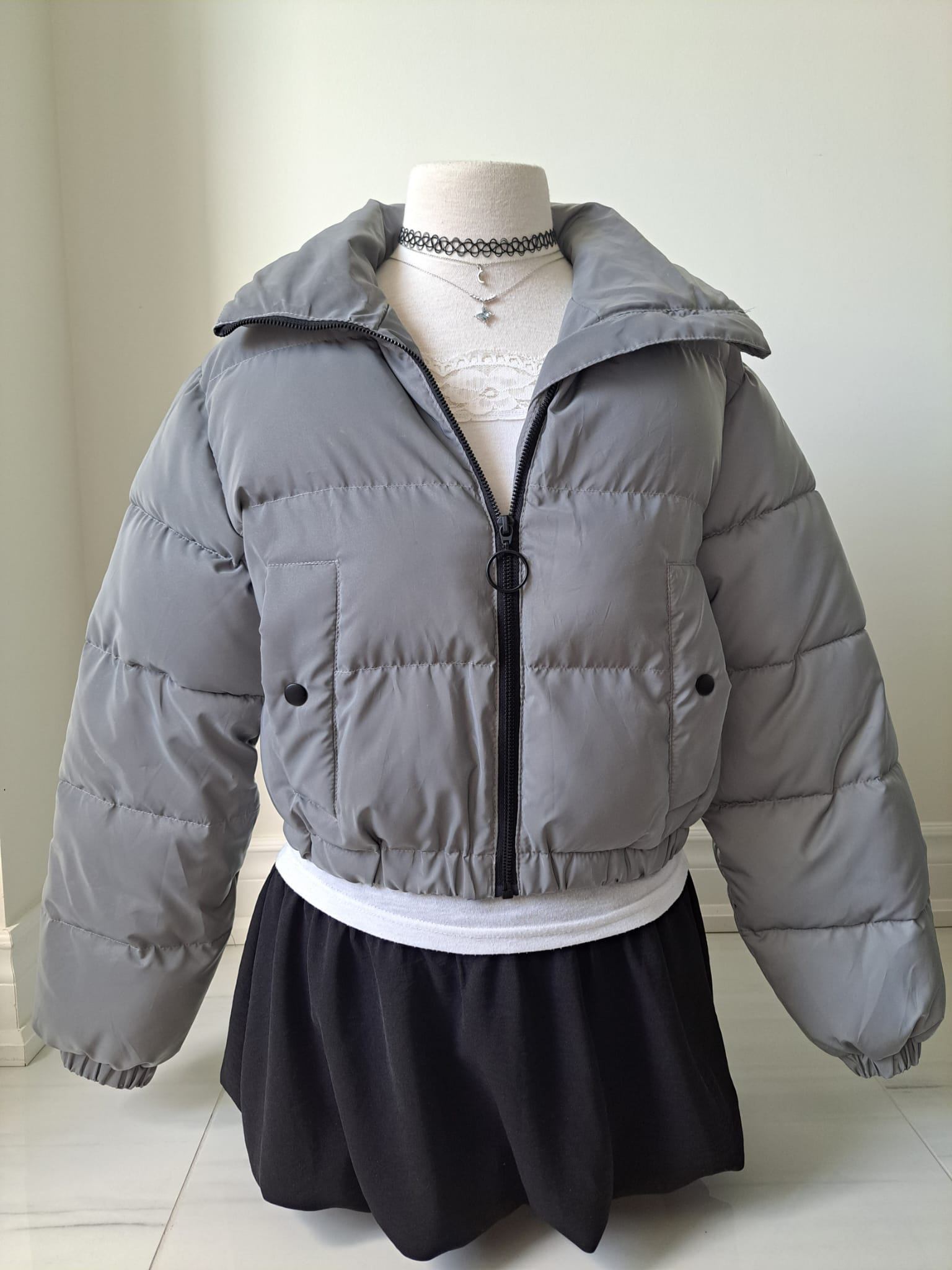 🩶 Garage BNWT Grey Cropped Puffer Jacket Y2K Style