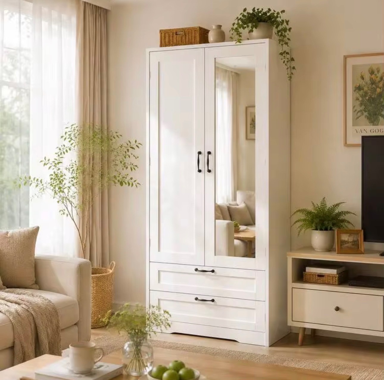 White Wardrobe with Mirror Door & 2 Drawers - Brand New - photo 5