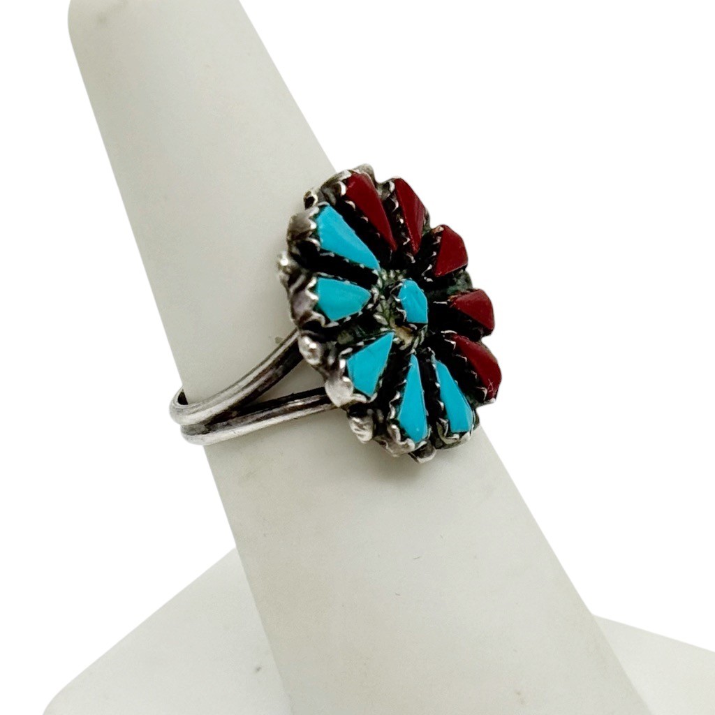 Navajo SB sterling silver turquoise & coral ring - photo 2