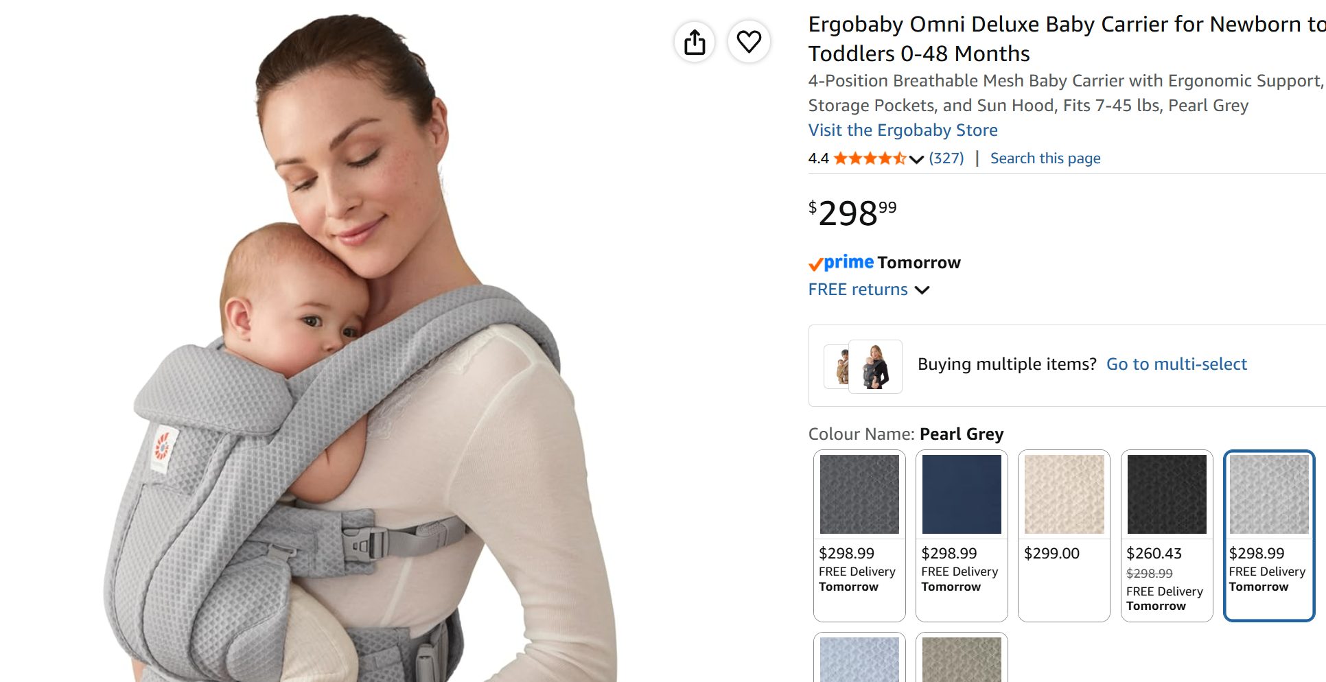 Ergobaby Omni Deluxe Mesh Baby Carrier, Newborn to Toddler Grey - photo 2