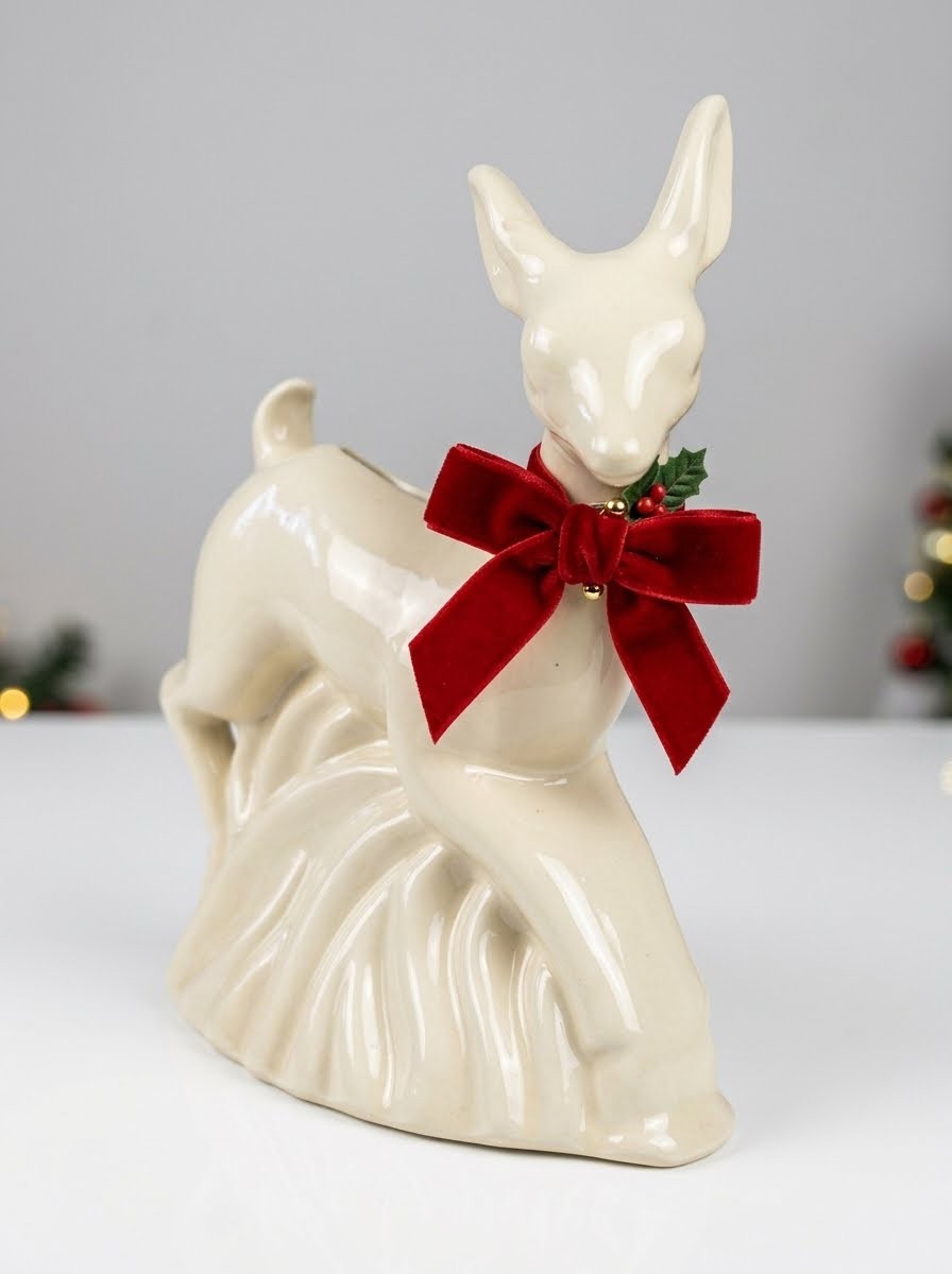 Vintage Niloak-style Pottery White Glaze Deer Planter Figurine - photo 4
