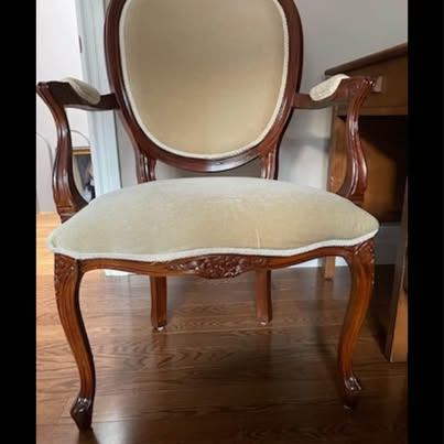 French Style Accent Armchair - Carved Wood Frame, Cream Velvet